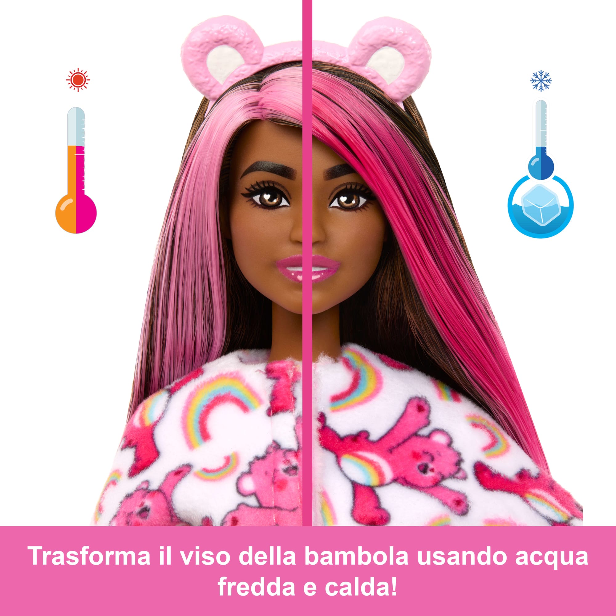 Bambola Barbie Cutie Reveal Serie Care Bears Con Accessori in Costume Di Peluche Di Cheer Bear, 10 Sorprese