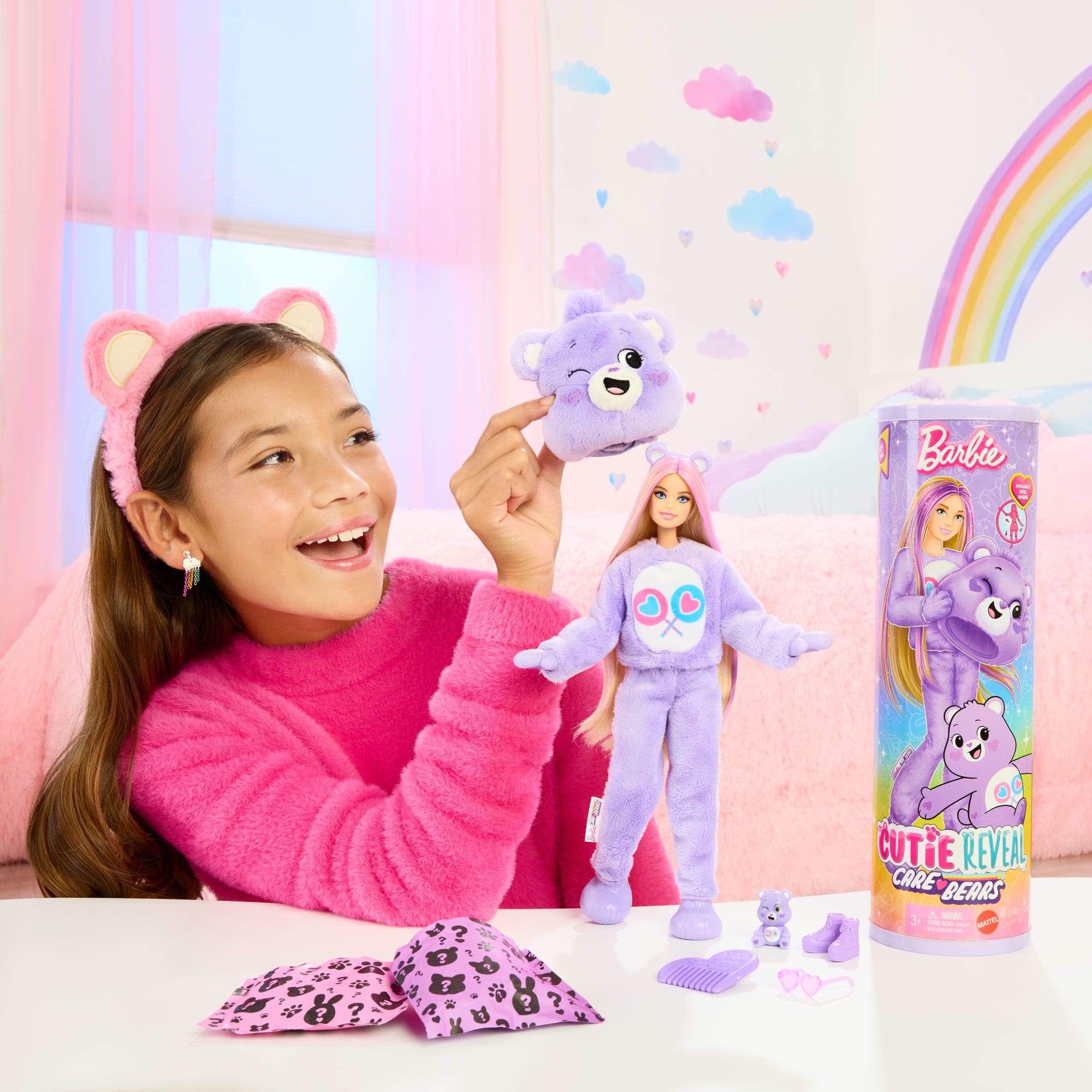 Bambola Barbie Cutie Reveal Serie Care Bears Con Accessori in Costume Di Peluche Share Bear, 10 Sorprese