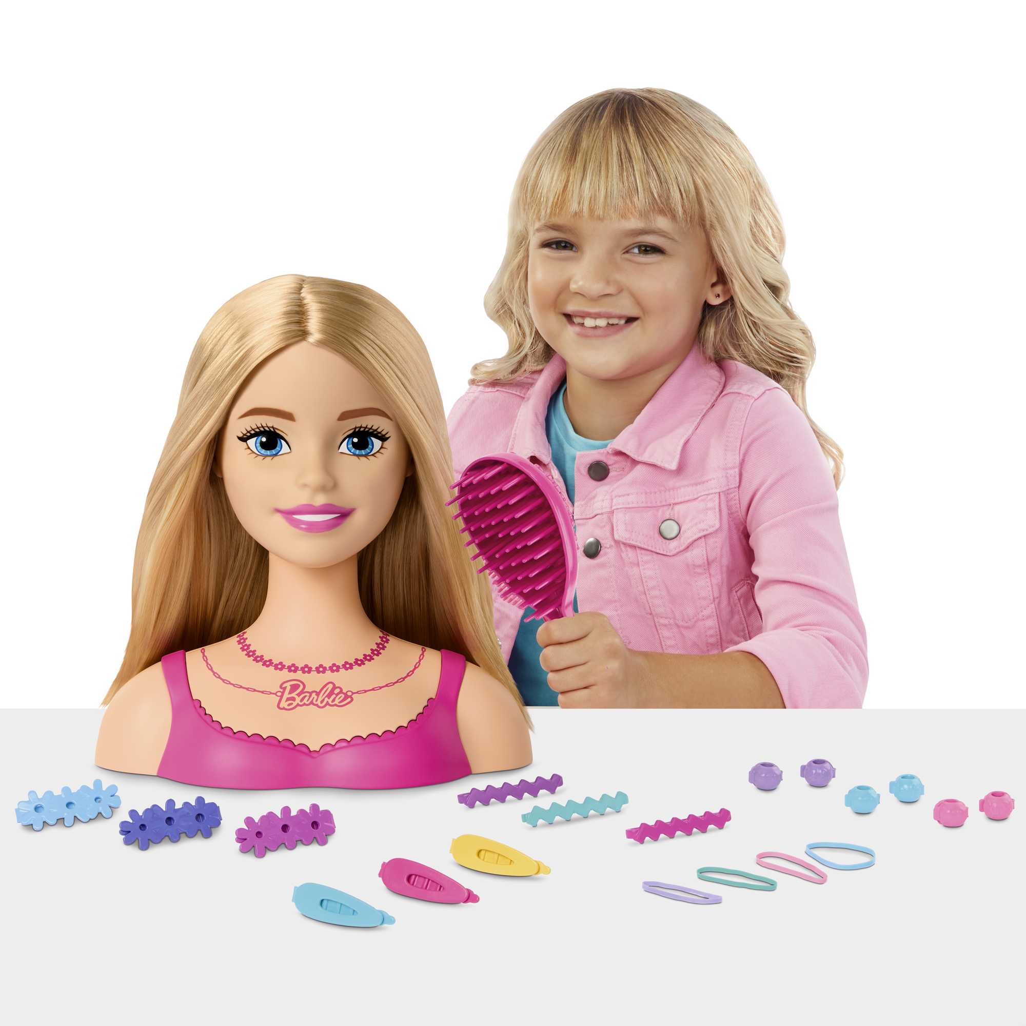 Bambola Barbie Testa Pettinabile, Con Capelli Biondi E 20 Accessori Colorati