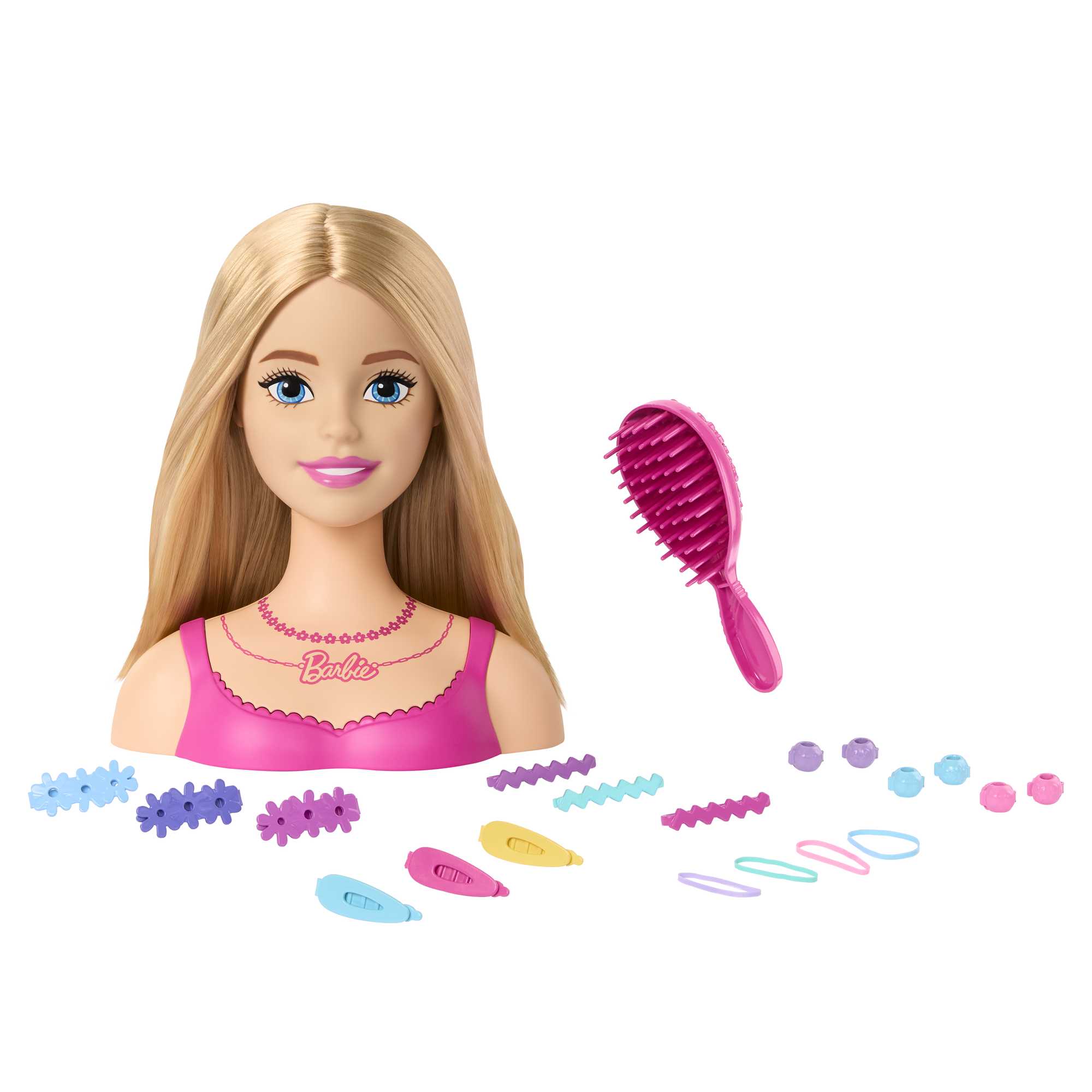 Bambola Barbie Testa Pettinabile, Con Capelli Biondi E 20 Accessori Colorati